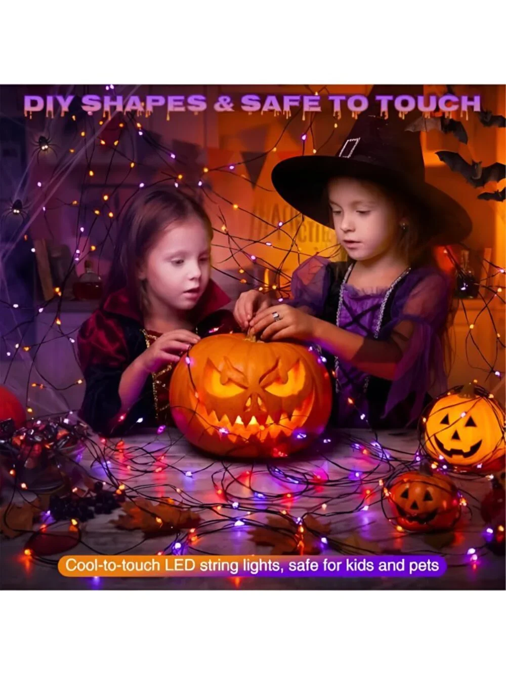 16FT 50 LED 1 Pack Fairy Lights+2 Pack Orange Purple Halloween Lights for Tree